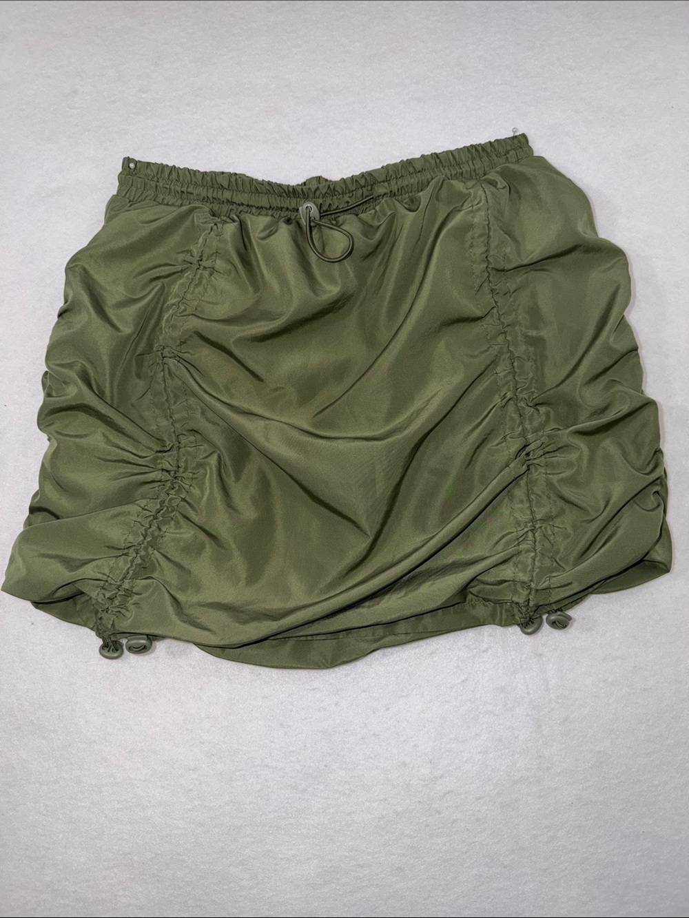 Ruched Drawstring Mini Skirt in Olive